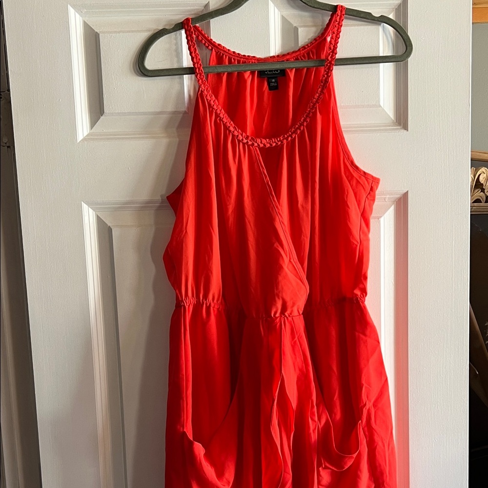 Elegant Orange/Red Sleeveless Dress